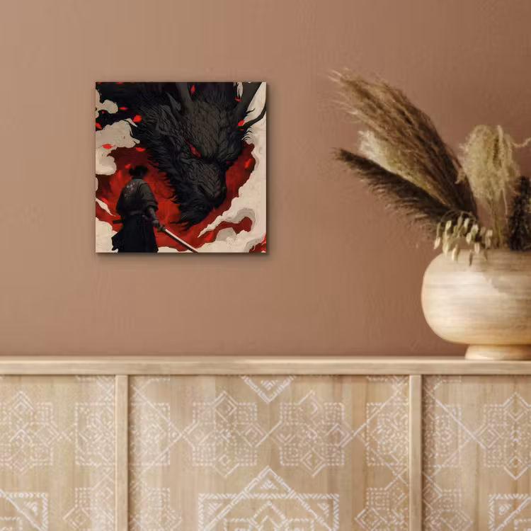 Krijger - Draak - Zwart - Rood - Rook aluminium wit klein -sfeer4