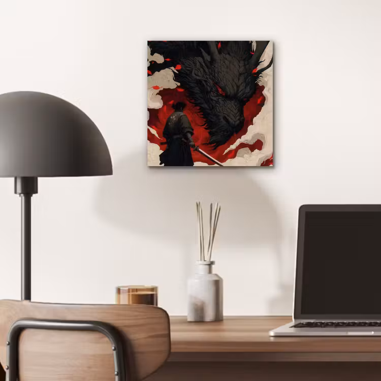 Krijger - Draak - Zwart - Rood - Rook aluminium wit klein -sfeer5