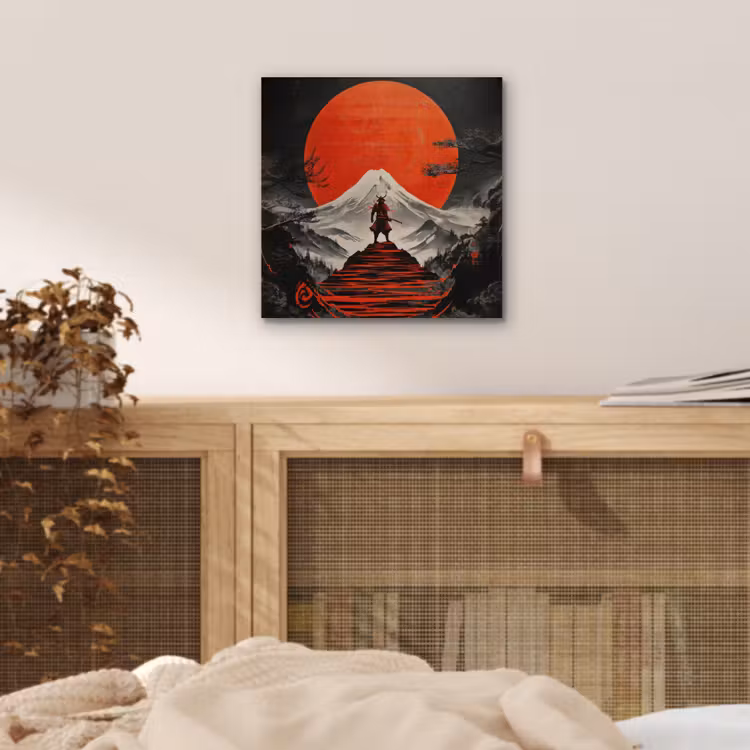 Krijger - Rode trappen - Zon - Berg aluminium wit klein -sfeer3