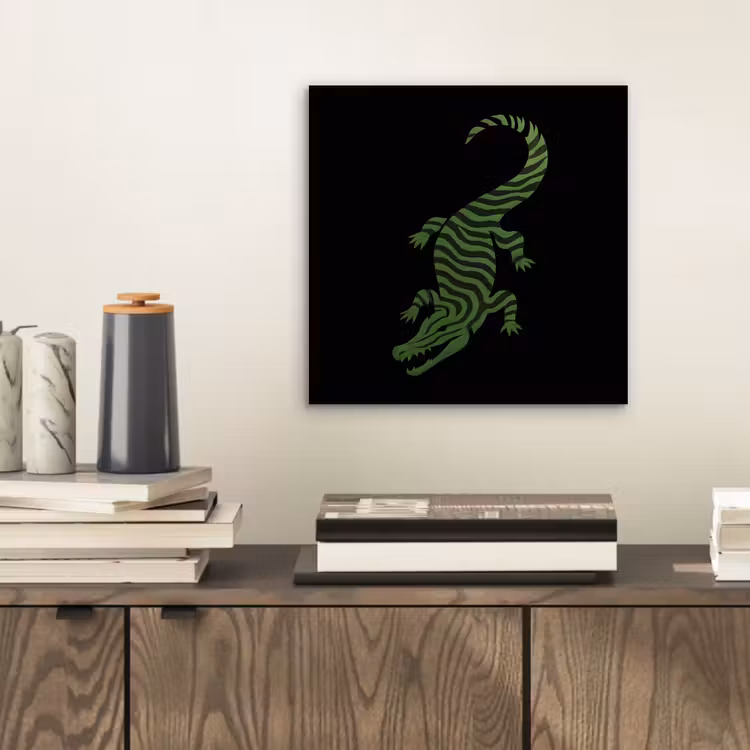 Krokodil - Groen - Tijgerachtig - Strepen aluminium wit klein -sfeer1