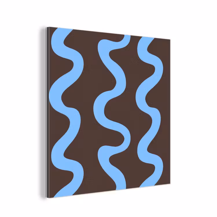 Kronkelende lijnen - Blauw - Bruin - Minimalistisch aluminium wit klein 46 -3d