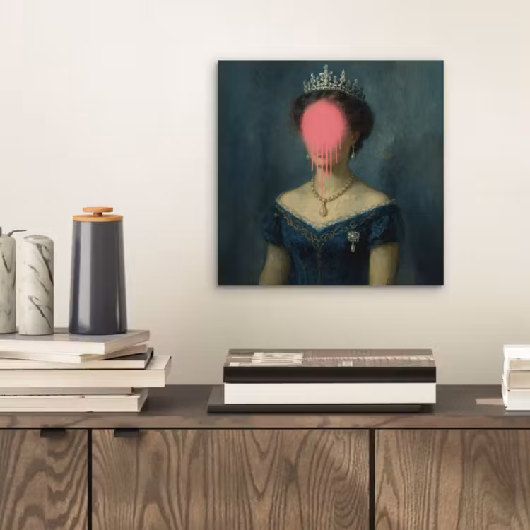 Kroon - Roze druipend verf - Portret aluminium wit klein -sfeer1