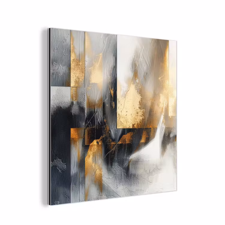 Kunst - Goud - Zilver - Abstract aluminium wit klein -3d