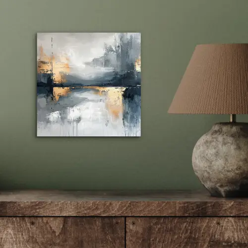 Kunst - Grijs - Goud - Abstract aluminium wit klein -sfeer2
