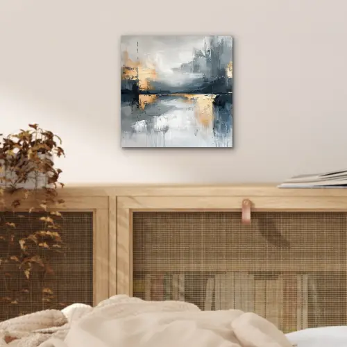 Kunst - Grijs - Goud - Abstract aluminium wit klein -sfeer3