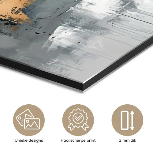 Kunst - Grijs - Goud - Abstract aluminium wit klein -closeup_NL