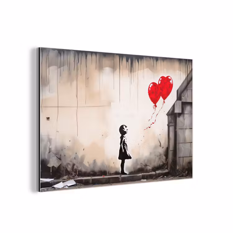 Kunst - Meisje - Ballonnen - Hart - Grijs aluminium wit klein -3d