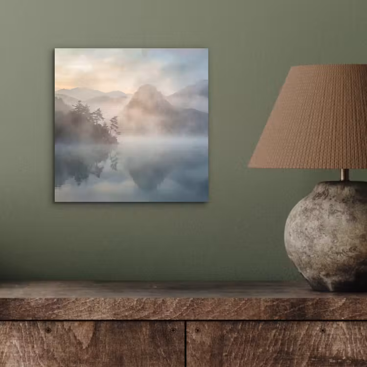 Landschap - Bergen - Mist - Water - Natuur aluminium wit klein -sfeer2