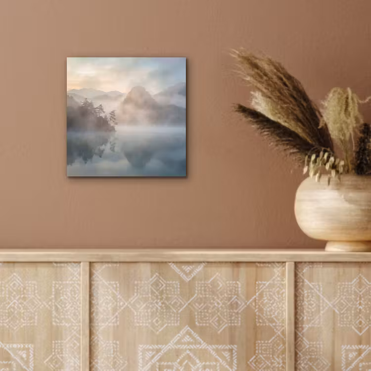Landschap - Bergen - Mist - Water - Natuur aluminium wit klein -sfeer4