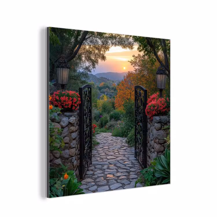 Landschap - Hek - Pad - Zonsondergang - Natuur aluminium wit klein -3d