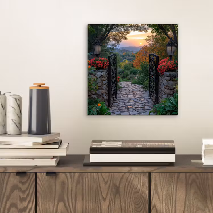 Landschap - Hek - Pad - Zonsondergang - Natuur aluminium wit klein -sfeer1