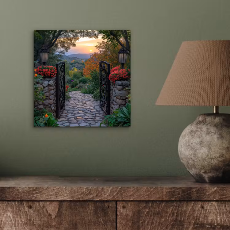 Landschap - Hek - Pad - Zonsondergang - Natuur aluminium wit klein -sfeer2