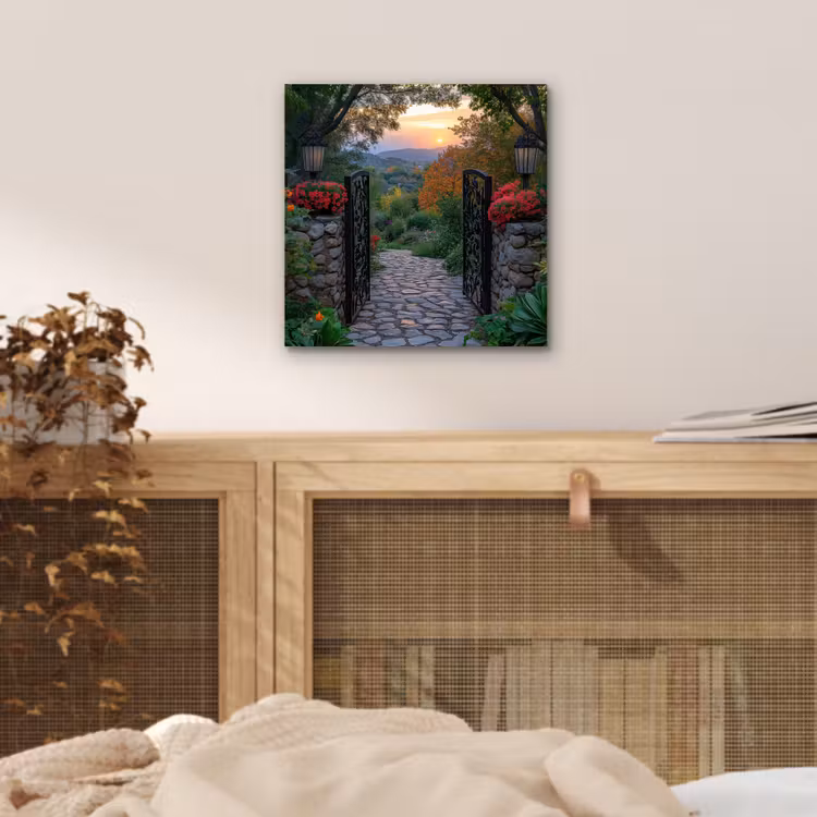 Landschap - Hek - Pad - Zonsondergang - Natuur aluminium wit klein -sfeer3