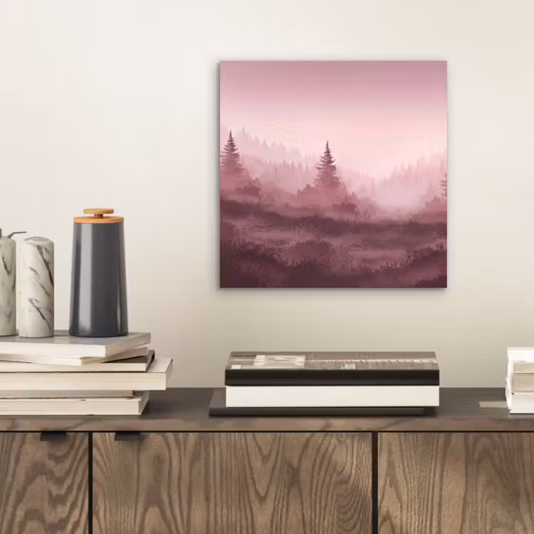 Landschap - Mistig - Roze aluminium wit klein -sfeer1