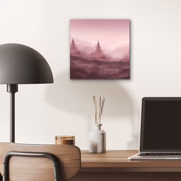 Landschap - Mistig - Roze aluminium wit klein -sfeer5