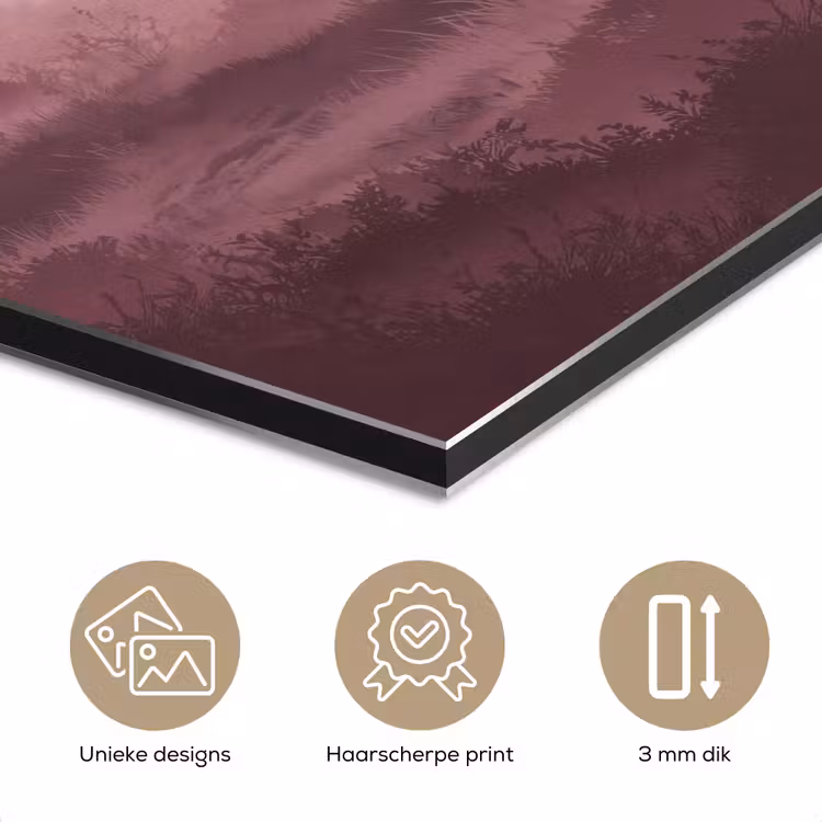 Landschap - Mistig - Roze aluminium wit klein -closeup_NL