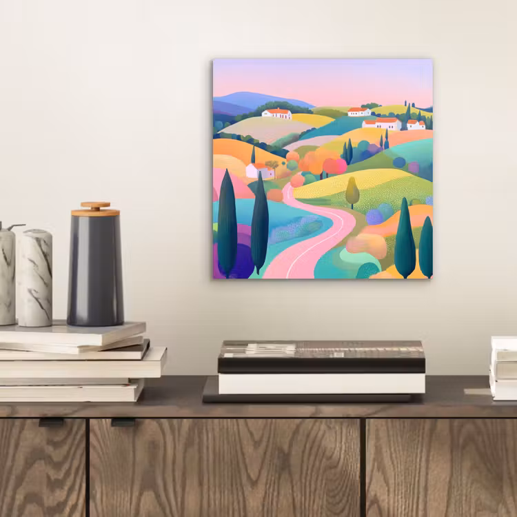 Landschap - Paars - Pastel - Huizen aluminium wit klein -sfeer1