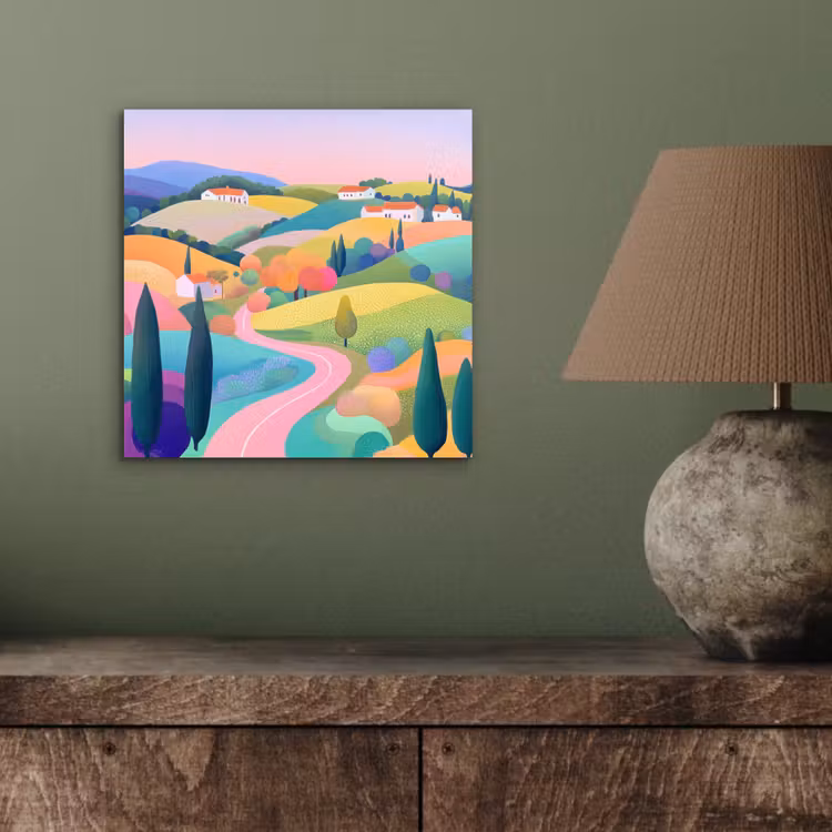 Landschap - Paars - Pastel - Huizen aluminium wit klein -sfeer2
