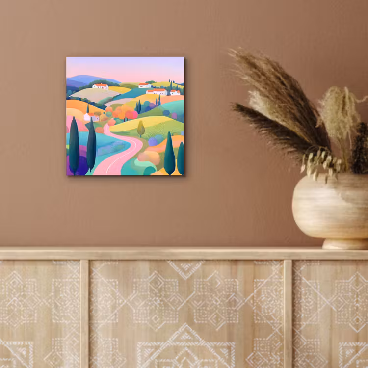Landschap - Paars - Pastel - Huizen aluminium wit klein -sfeer4