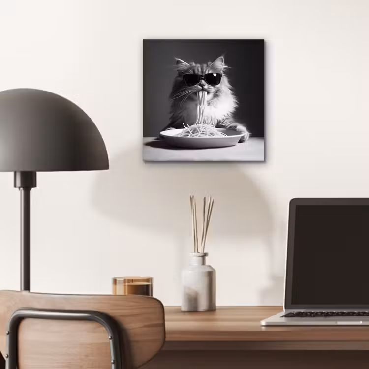 Langharige kat - Zonnebril - Spaghetti - Humor - Zwart - wit aluminium wit klein -sfeer5