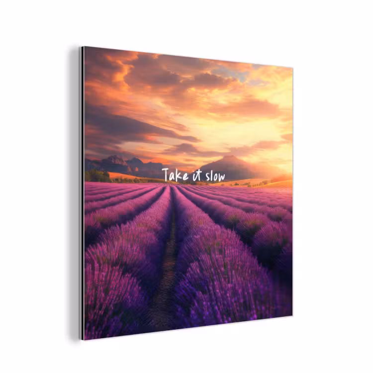 Lavendelveld - Quote - Zonsondergang aluminium wit klein -3d
