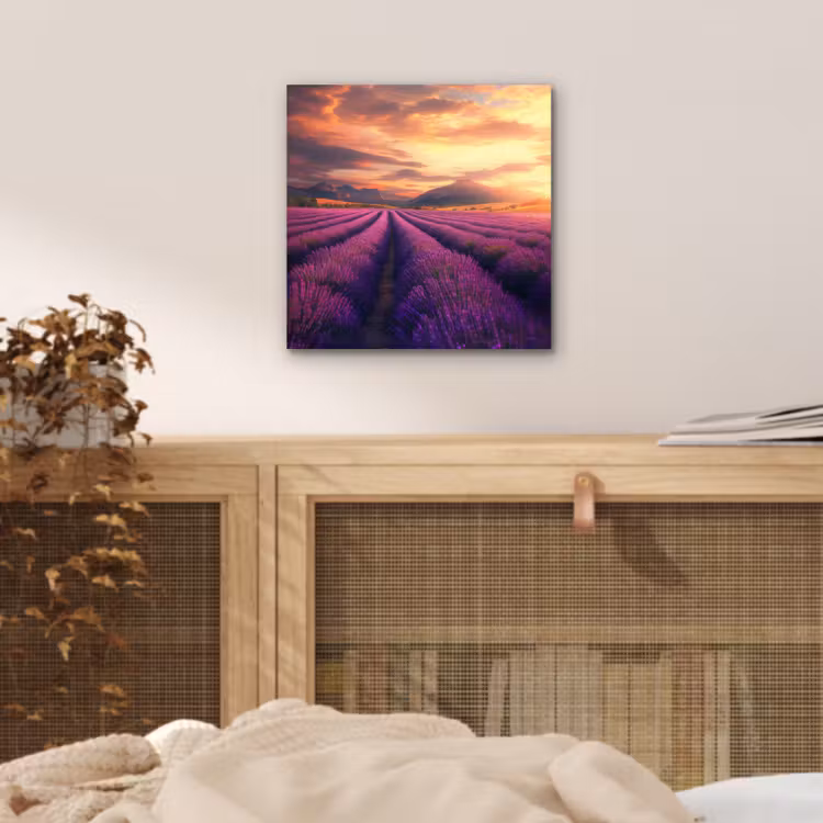 Lavendelveld - Zonsondergang - Paars aluminium wit klein -sfeer3