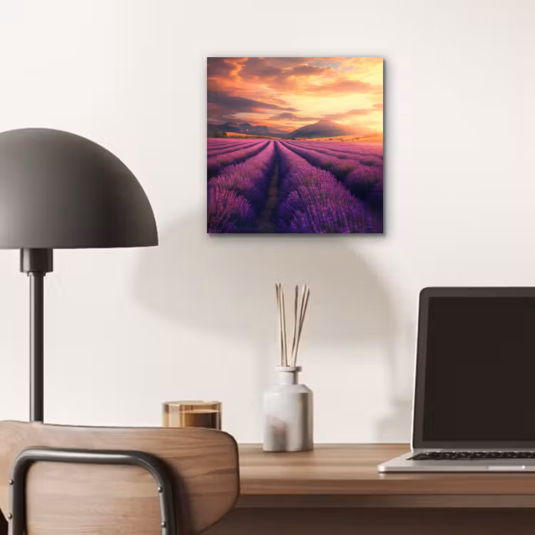 Lavendelveld - Zonsondergang - Paars aluminium wit klein -sfeer5