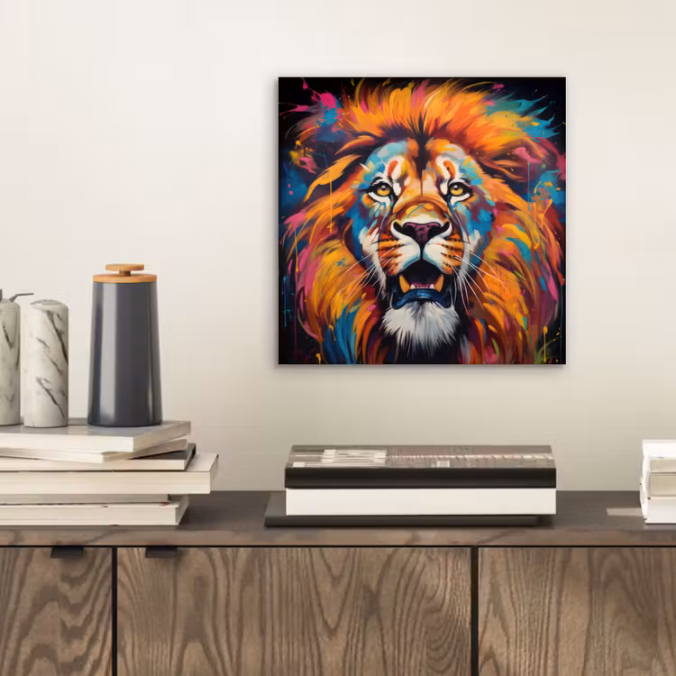 Leeuw - Graffiti - Dieren - Zwart aluminium wit klein -sfeer1