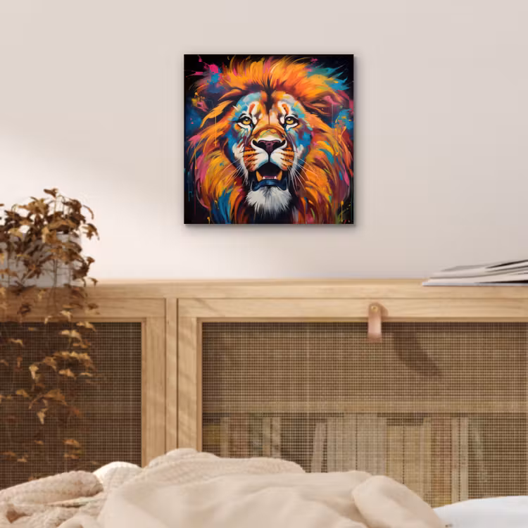 Leeuw - Graffiti - Dieren - Zwart aluminium wit klein -sfeer3