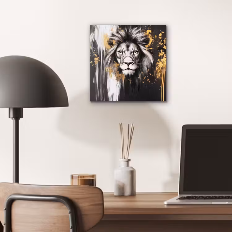 Leeuw - Portret - Verfspatten - Grijs aluminium wit klein -sfeer5
