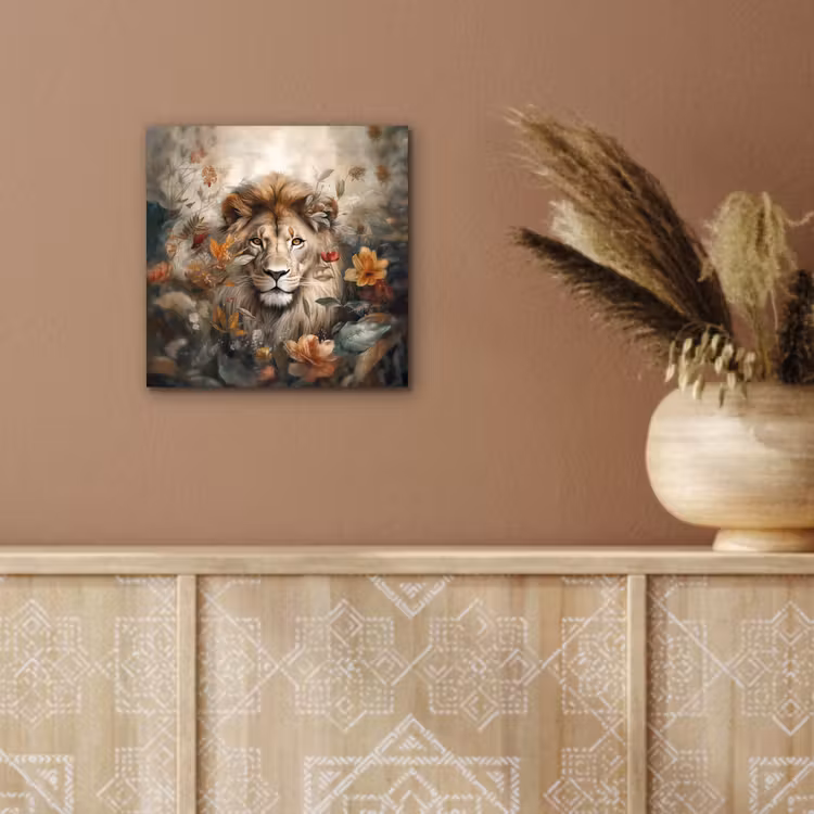 Leeuw - Wilde dieren - Planten - Natuur - Bloemen aluminium wit klein -sfeer4