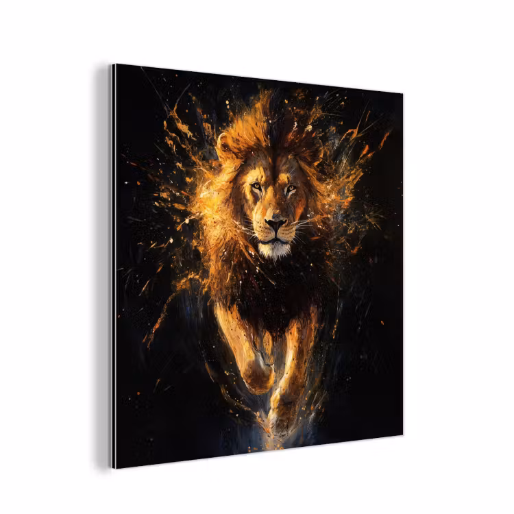 Leeuw - Zwart - Oranje - Verf aluminium wit klein -3d