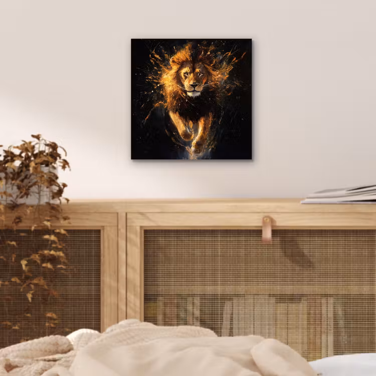 Leeuw - Zwart - Oranje - Verf aluminium wit klein -sfeer3