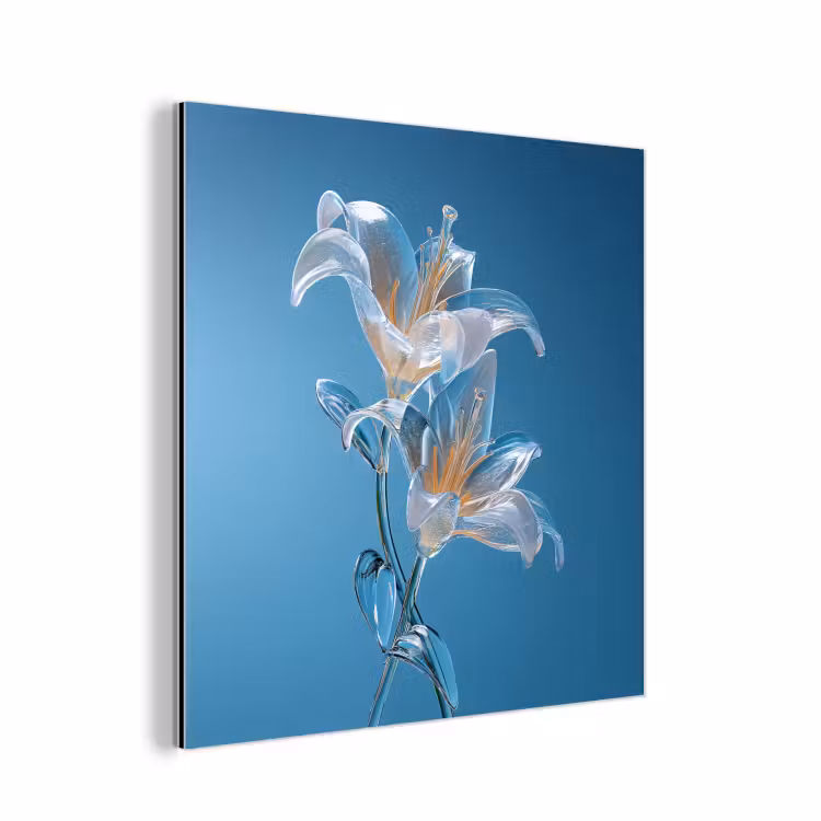 Lelies - Blauw - Glazen aluminium wit klein -3d