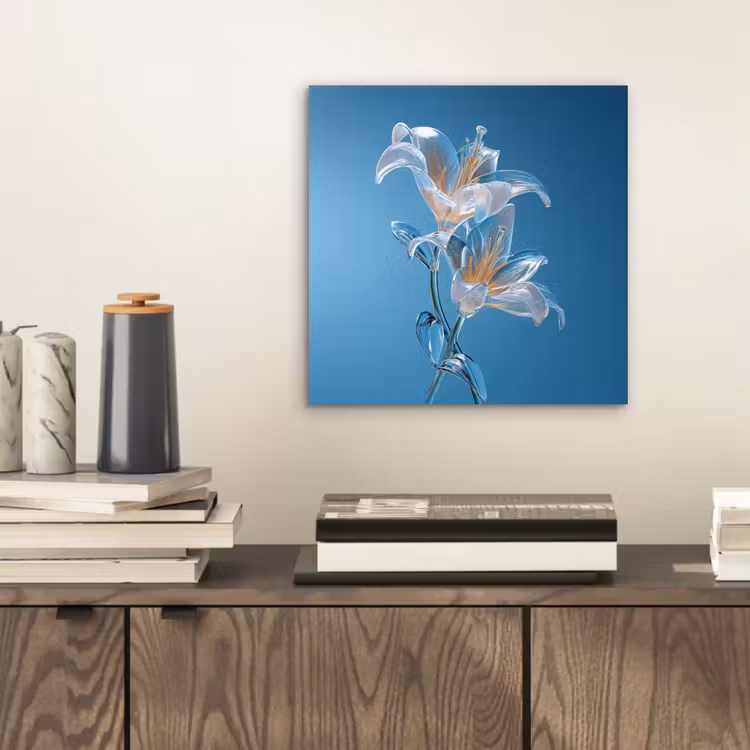Lelies - Blauw - Glazen aluminium wit klein -sfeer1