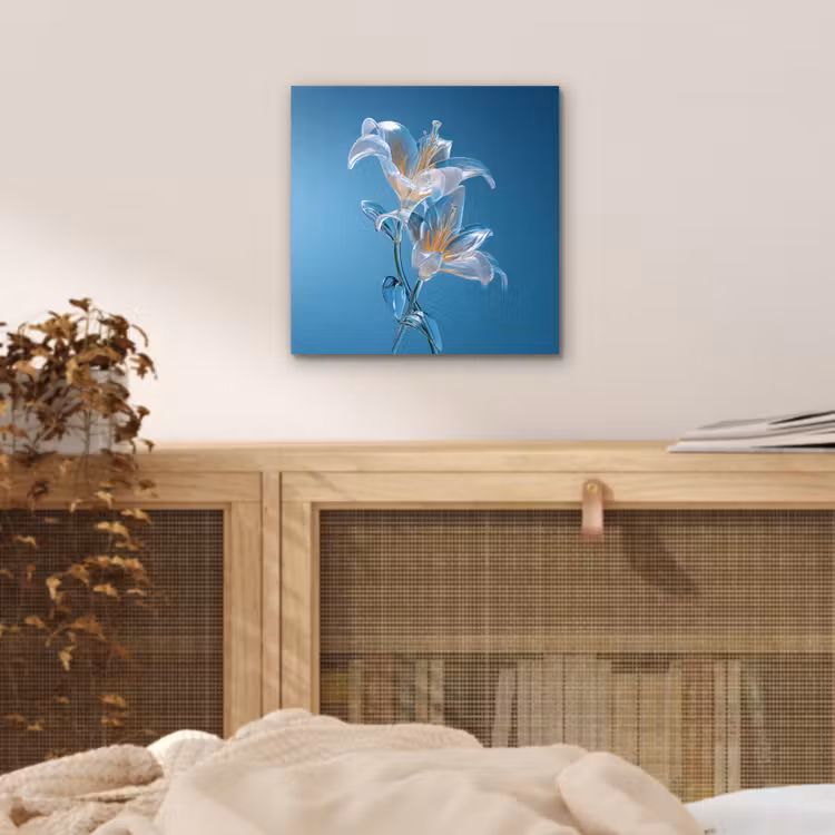 Lelies - Blauw - Glazen aluminium wit klein -sfeer3