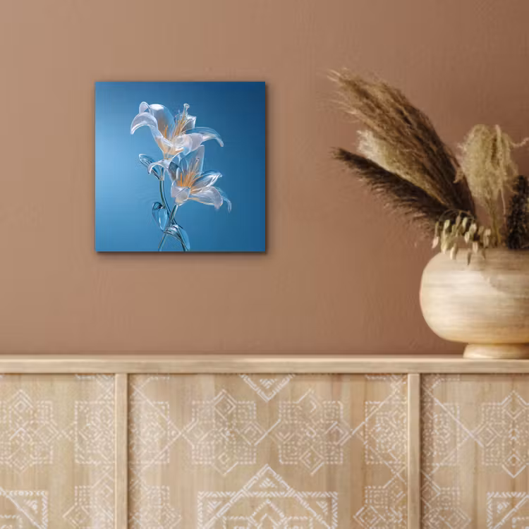 Lelies - Blauw - Glazen aluminium wit klein -sfeer4