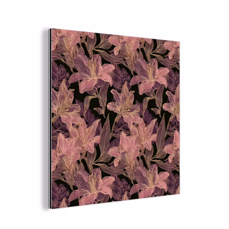Lelies - Patroon - Paars - Goud aluminium wit klein 46 -3d