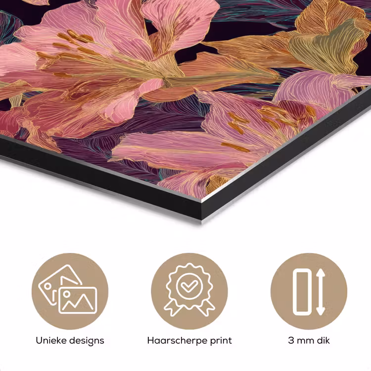 Lelies - Patroon - Roze - Goud aluminium wit klein 46 -closeup_NL