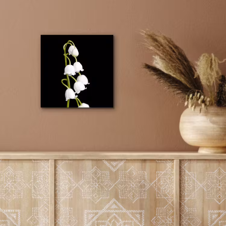 Lelietjes van dalen - Bloemen - Zwart - Flora aluminium wit klein -sfeer4