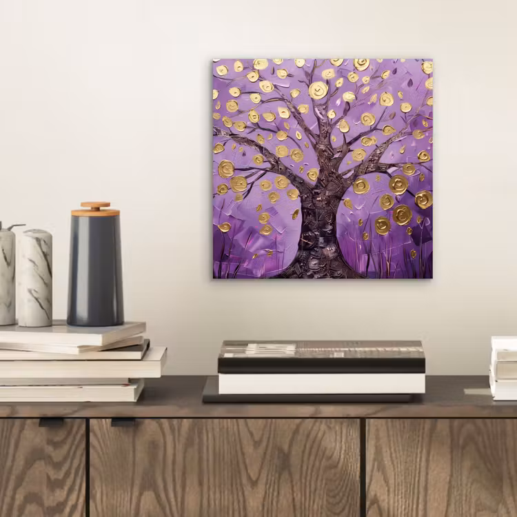 Levensboom - Boom - Paars - Goud - Modern aluminium wit klein -sfeer1