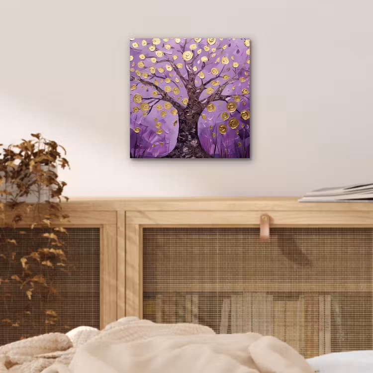 Levensboom - Boom - Paars - Goud - Modern aluminium wit klein -sfeer3