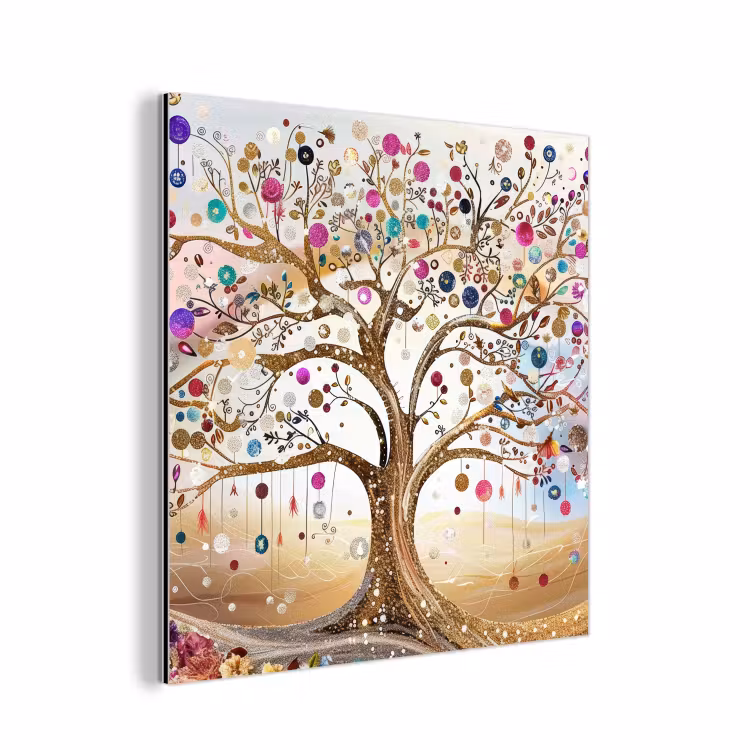 Levensboom - Goud - Kleurrijk - Abstract - Aesthetic aluminium wit klein -3d