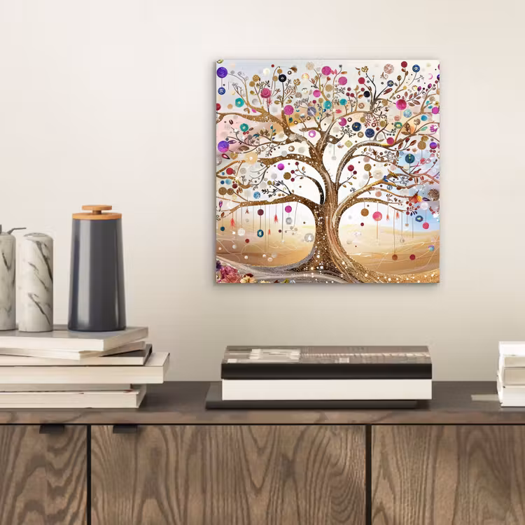 Levensboom - Goud - Kleurrijk - Abstract - Aesthetic aluminium wit klein -sfeer1