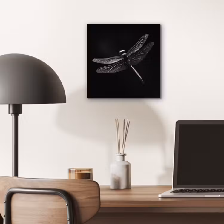 Libelle - Dieren - Zwart - Insect aluminium wit klein -sfeer5