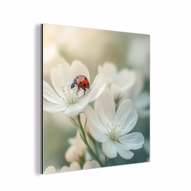 Lieveheersbeestje - Bloemen - Wit aluminium wit klein -3d