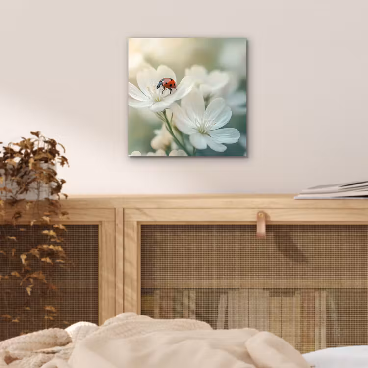Lieveheersbeestje - Bloemen - Wit aluminium wit klein -sfeer3