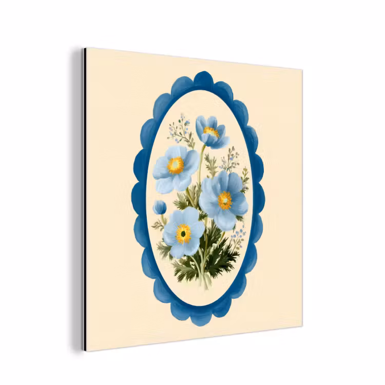 Lijst - Bloemen - Lichtblauw - Illustratie aluminium wit klein -3d