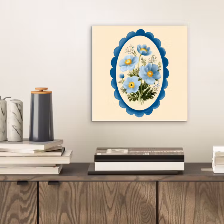 Lijst - Bloemen - Lichtblauw - Illustratie aluminium wit klein -sfeer1
