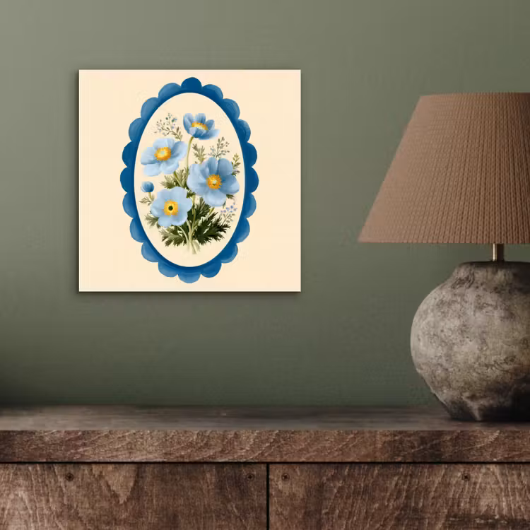 Lijst - Bloemen - Lichtblauw - Illustratie aluminium wit klein -sfeer2